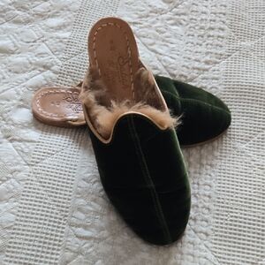 Sabah Green Velvet Searling Lined Women's Mules Slippers Slides Size 40
